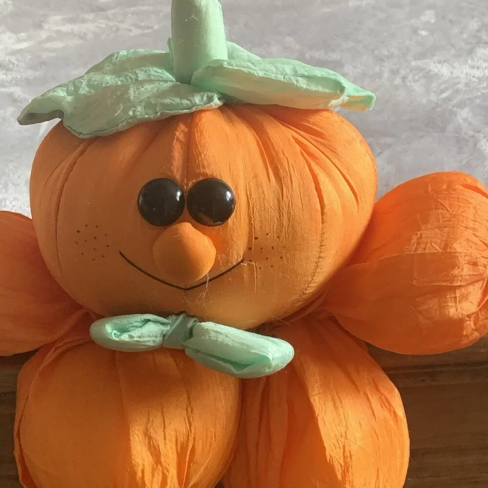 Vtg 90s Halloween Pumpkin Puffy Nylon Stuffed 22